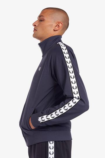 Deep Grey Fred Perry Taped Track Men's Jackets | PH 1259TCEV